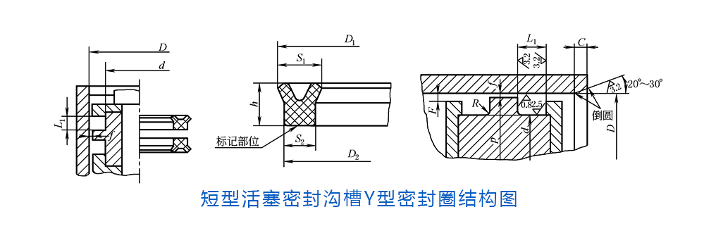 短型活塞密封溝槽Y型密封圈結(jié)構(gòu)圖