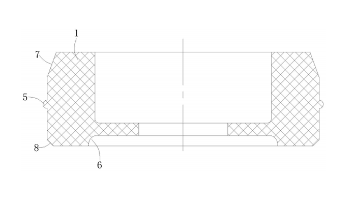 一種耐壓油封件-圖4是本實(shí)用新型最初加工時(shí)，密封腰部呈平直的薄片狀態(tài)下，耐壓油封件的剖視